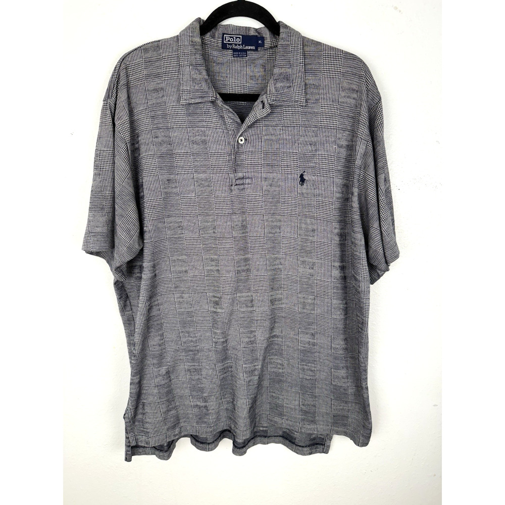 Vintage Polo Ralph Lauren Polo Shirt Herringbone Check Size XL Black Made in USA